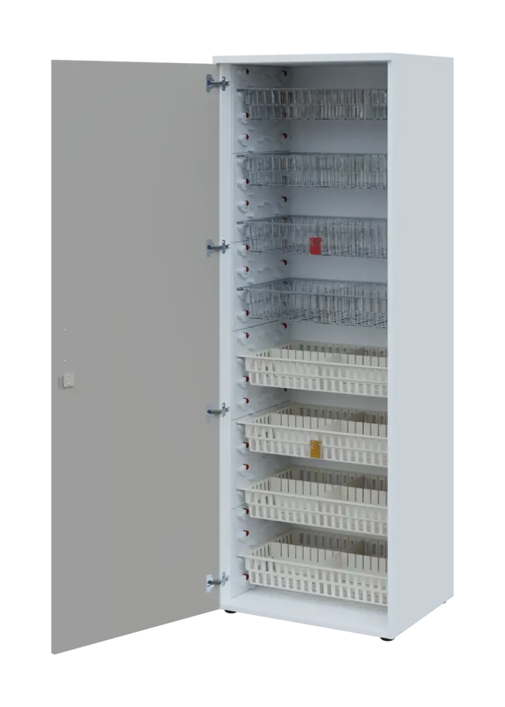 EUROMEDICA D - 66/M skříň léková boxová, 1-dveřová, levá, 1950x660x535, korpus bílý, dvířka šedá